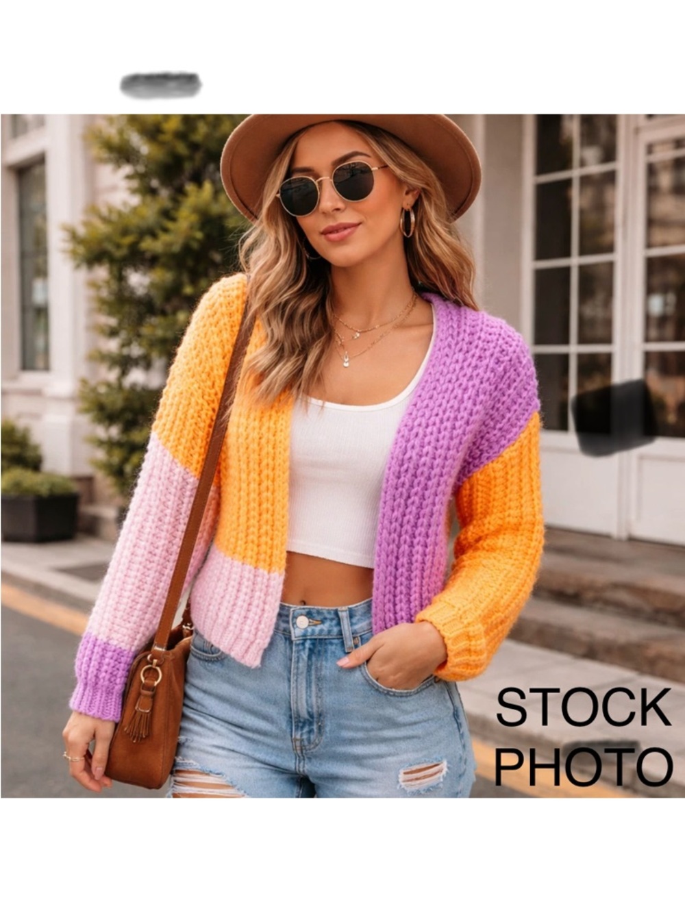 Wild Fable Colorblock Chunky Knit Cardigan Sweater - Purple, Orange, Pink, S
